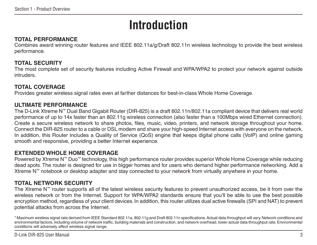 D-Link DIR-825 manual Introduction, Total Performance 