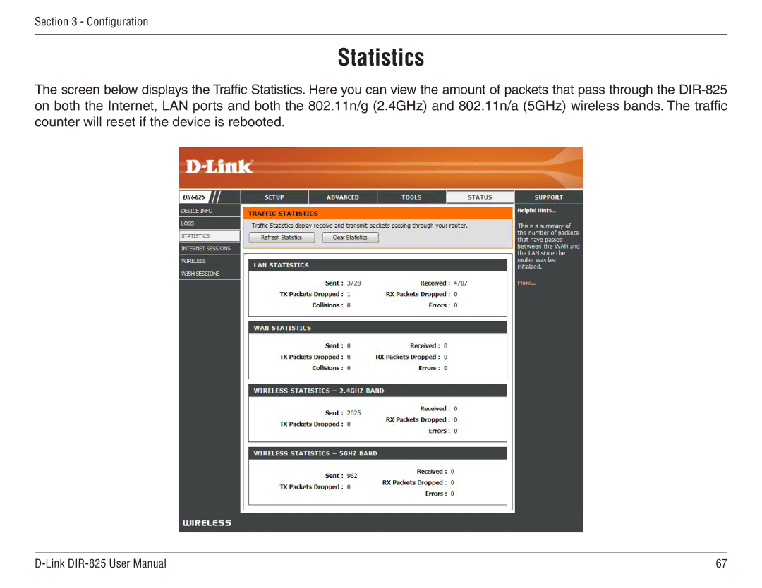 D-Link DIR-825 manual Statistics 