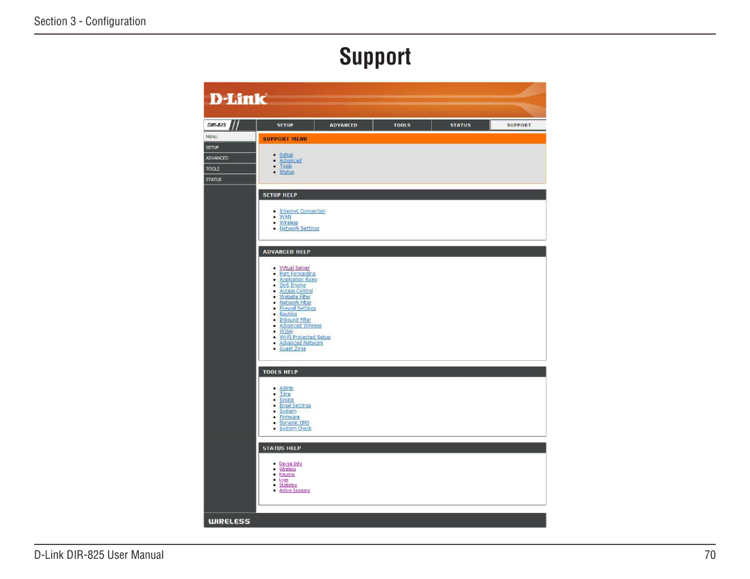 D-Link DIR-825 manual Support 