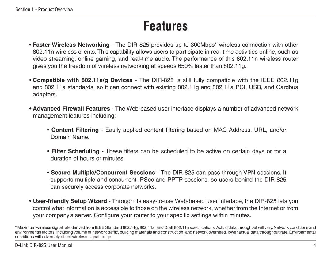 D-Link DIR-825 manual Features 