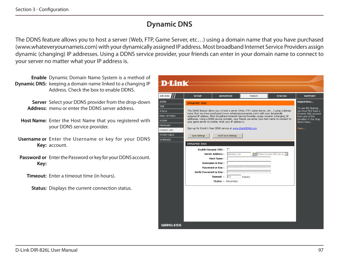 D-Link DIR-826L manual Dynamic DNS, Key 