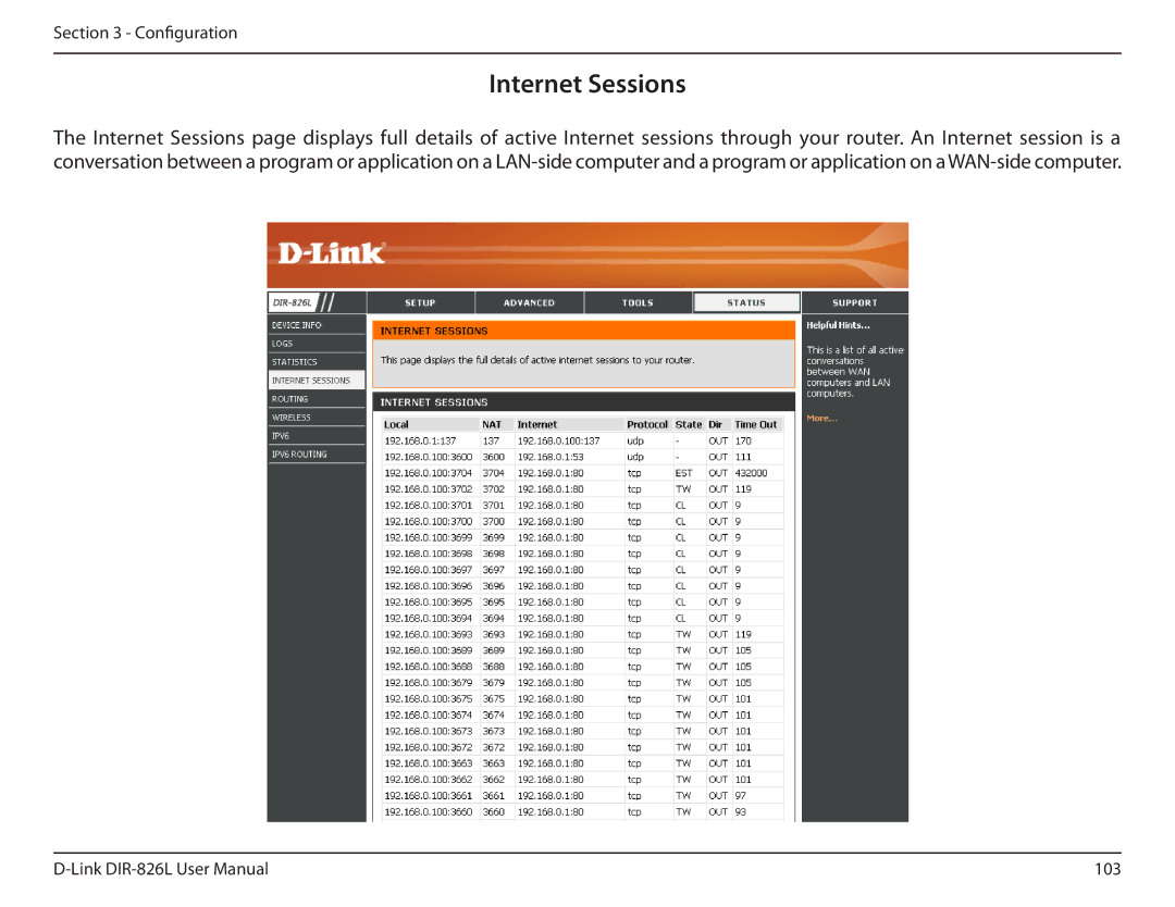 D-Link DIR-826L manual Internet Sessions 