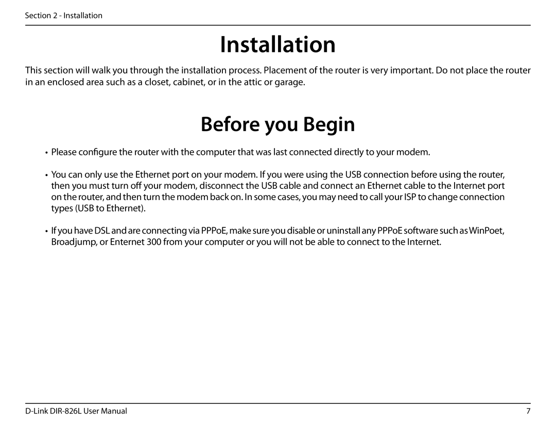 D-Link DIR-826L manual Installation, Before you Begin 