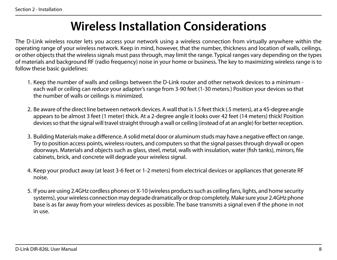 D-Link DIR-826L manual Wireless Installation Considerations 