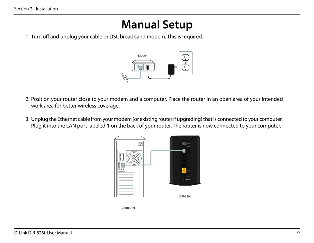 D-Link DIR-826L manual Manual Setup 