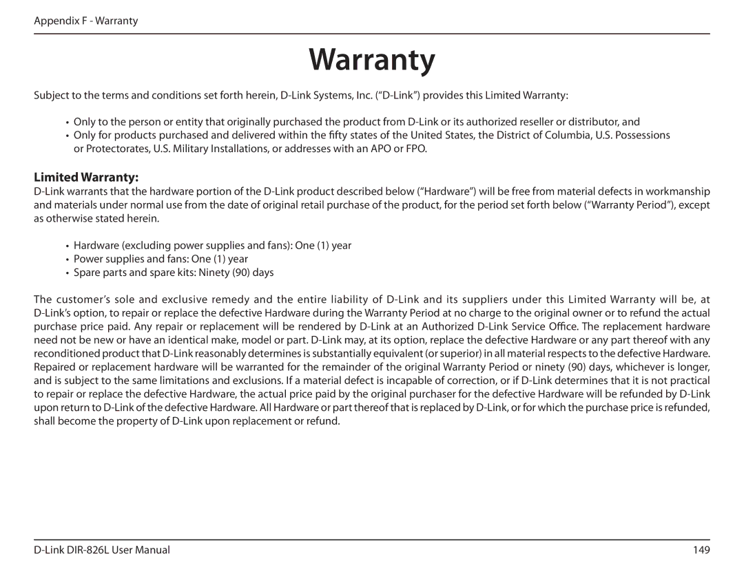 D-Link DIR-826L manual Limited Warranty 