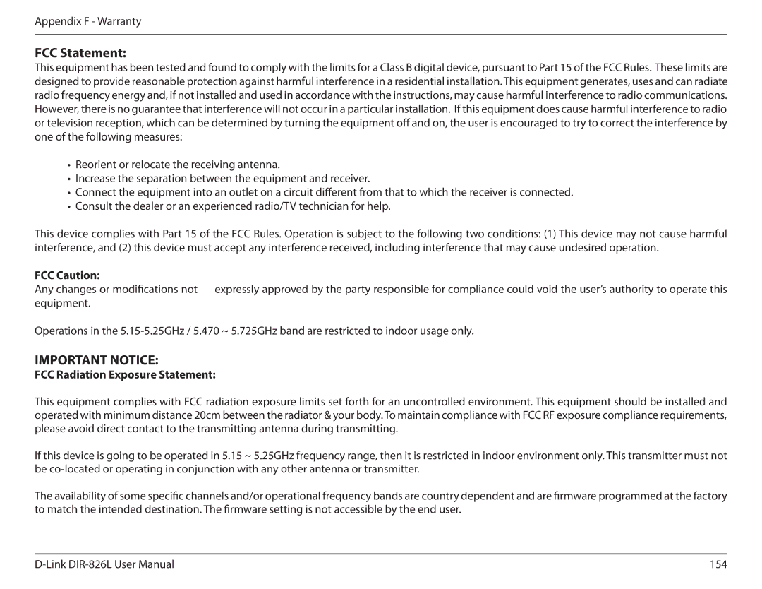 D-Link DIR-826L manual FCC Statement, FCC Caution, FCC Radiation Exposure Statement 