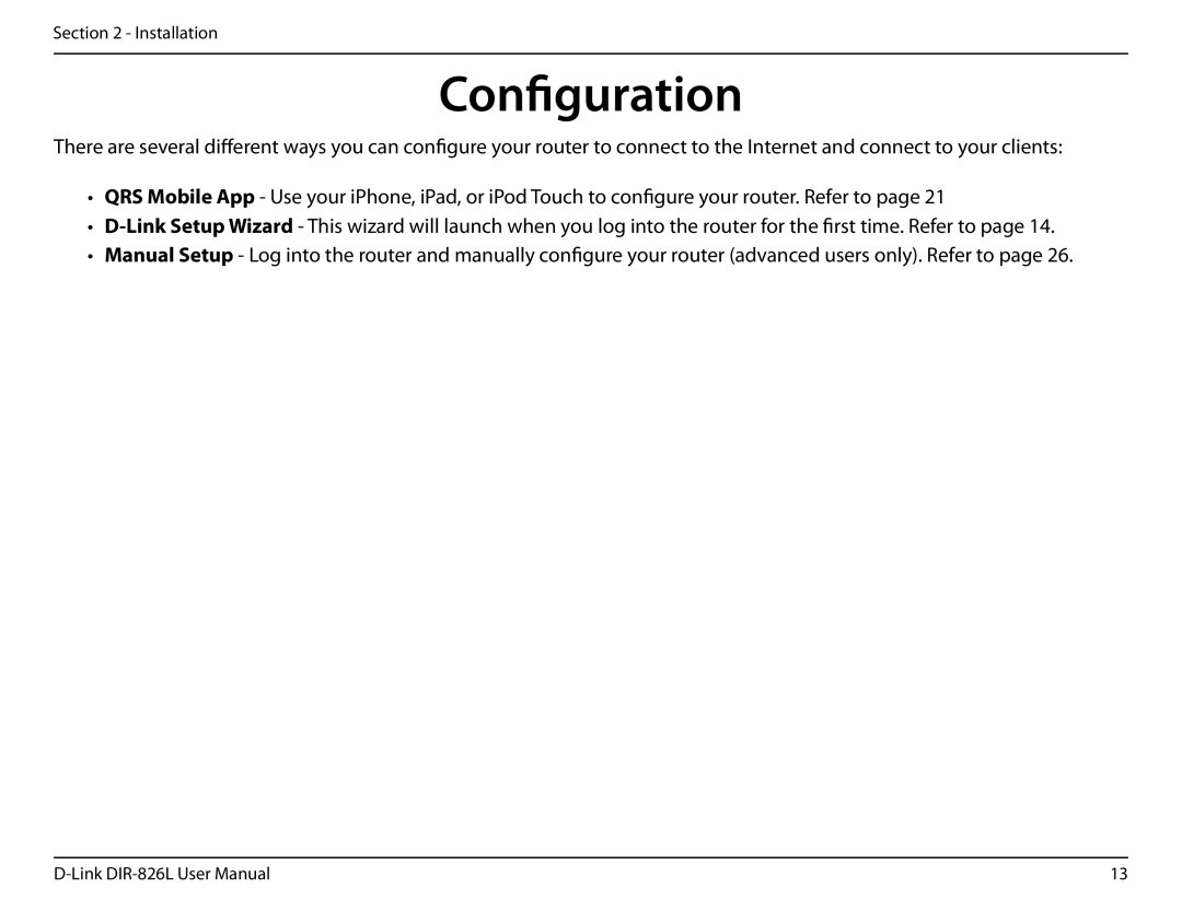 D-Link DIR-826L manual Configuration 