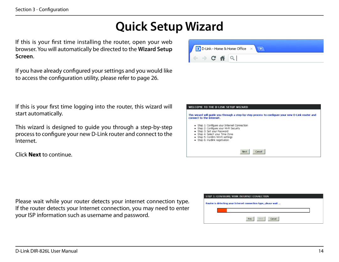 D-Link DIR-826L manual Quick Setup Wizard 