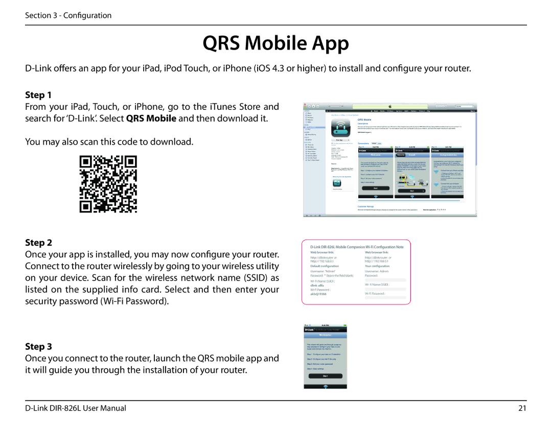 D-Link DIR-826L manual QRS Mobile App, Step 