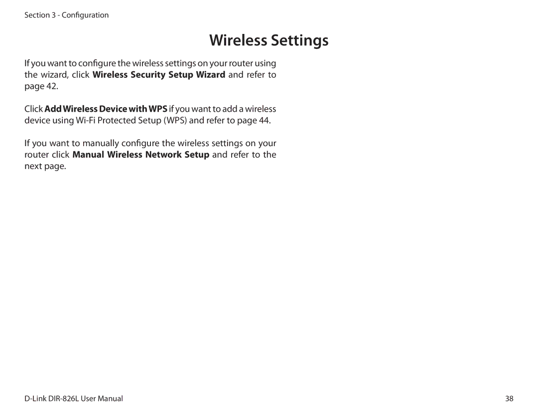 D-Link DIR-826L manual Wireless Settings 