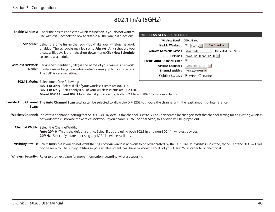 D-Link DIR-826L manual 802.11n/a 5GHz, Scan 