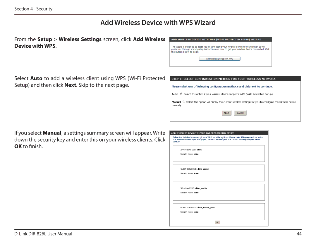 D-Link DIR-826L manual Add Wireless Device with WPS Wizard 
