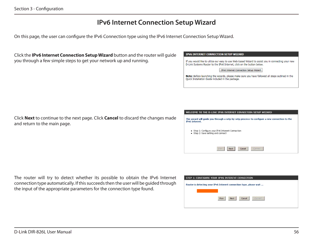 D-Link DIR-826L manual IPv6 Internet Connection Setup Wizard 