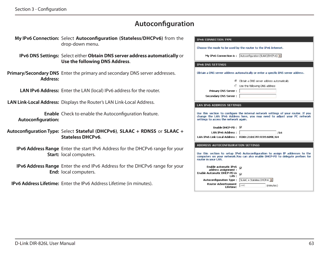 D-Link DIR-826L manual Autoconfiguration, Address 