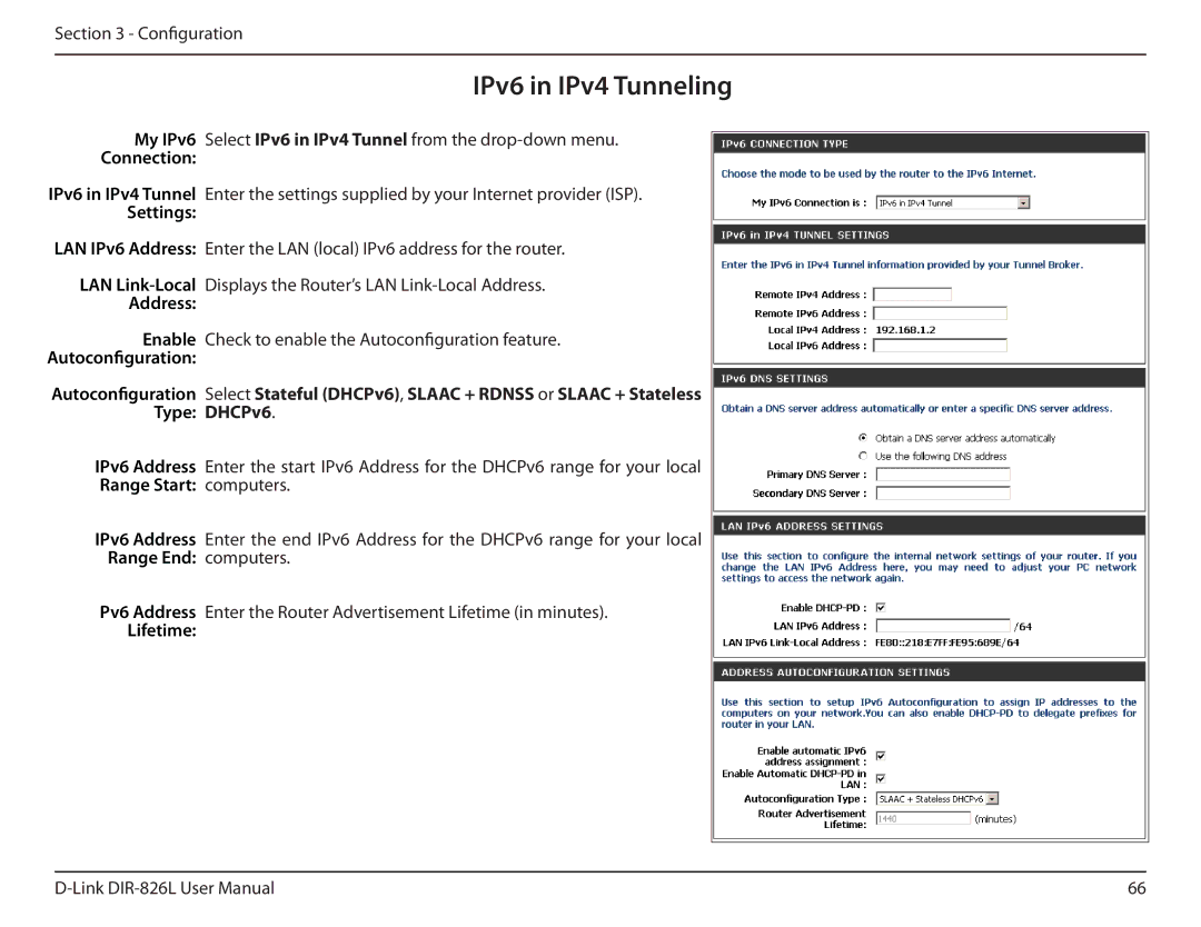 D-Link DIR-826L manual IPv6 in IPv4 Tunneling, Lifetime 