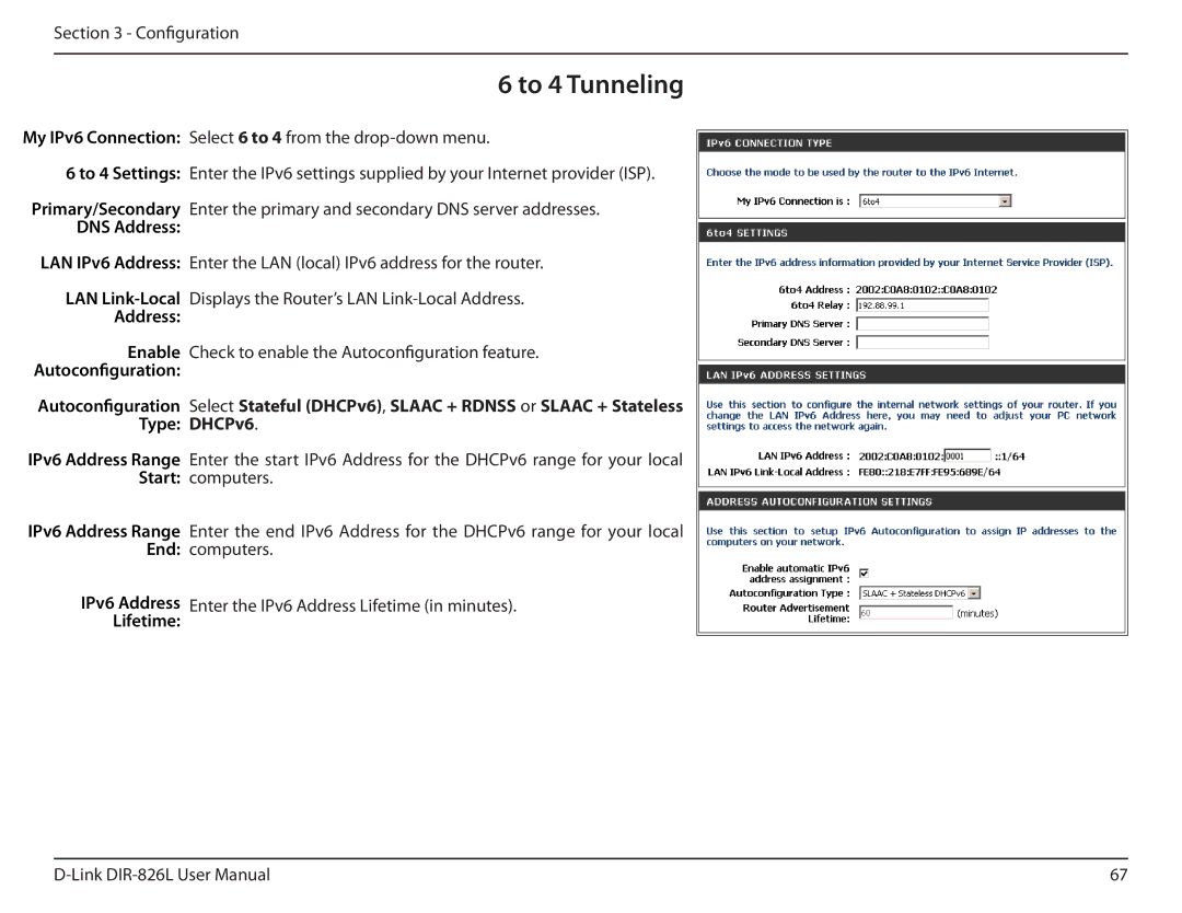 D-Link DIR-826L manual To 4 Tunneling, DNS Address 