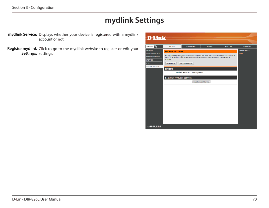 D-Link DIR-826L manual Mydlink Settings 