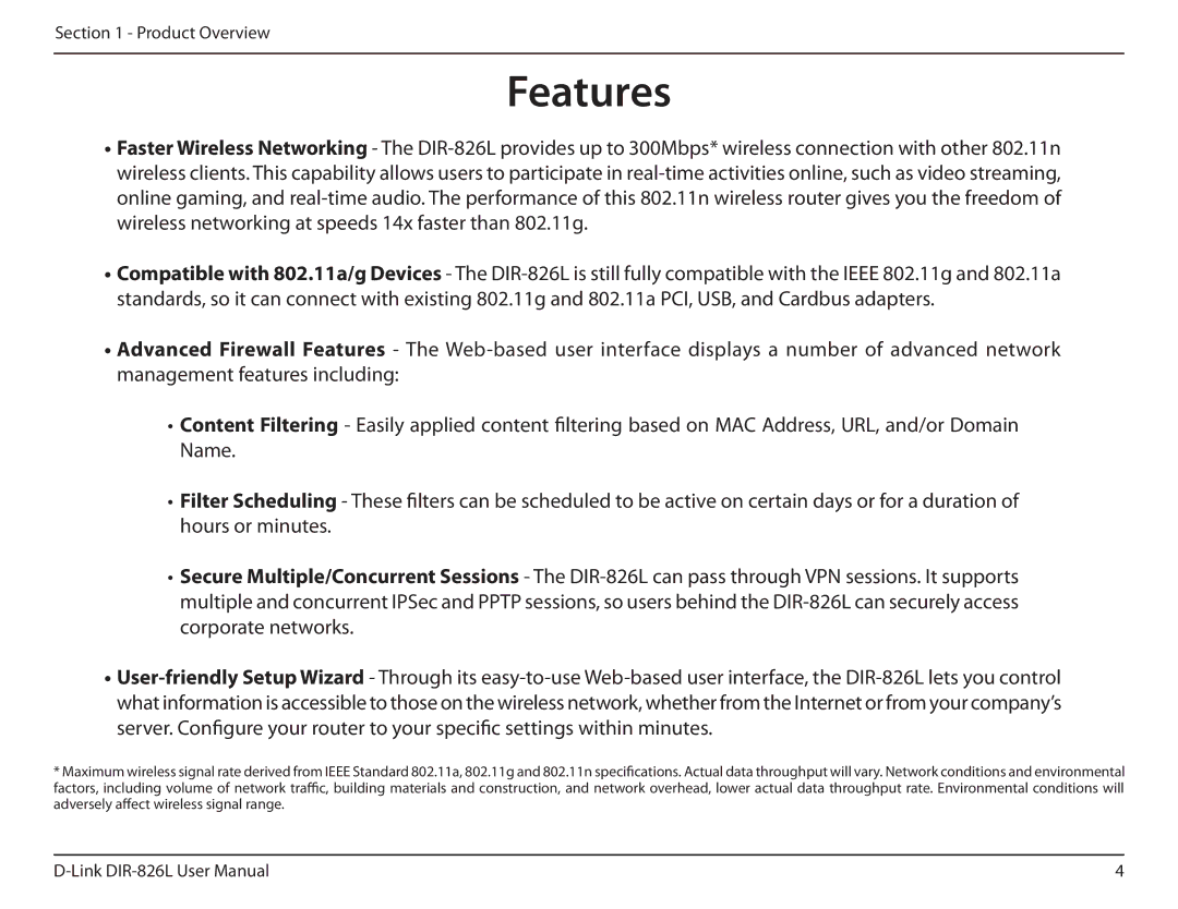 D-Link DIR-826L manual Features 