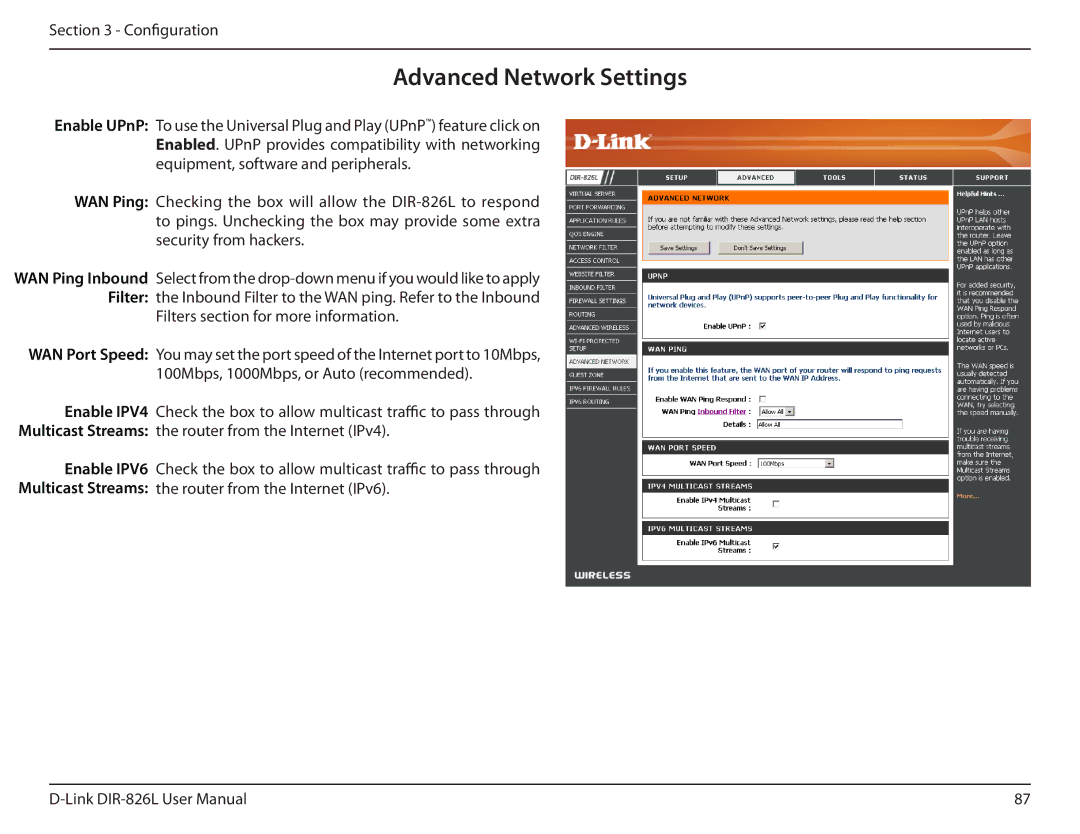 D-Link DIR-826L manual Advanced Network Settings, Filters section for more information 