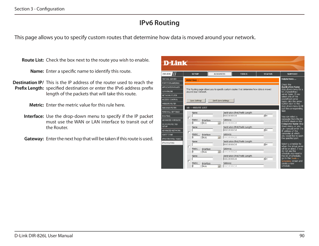 D-Link DIR-826L manual IPv6 Routing 