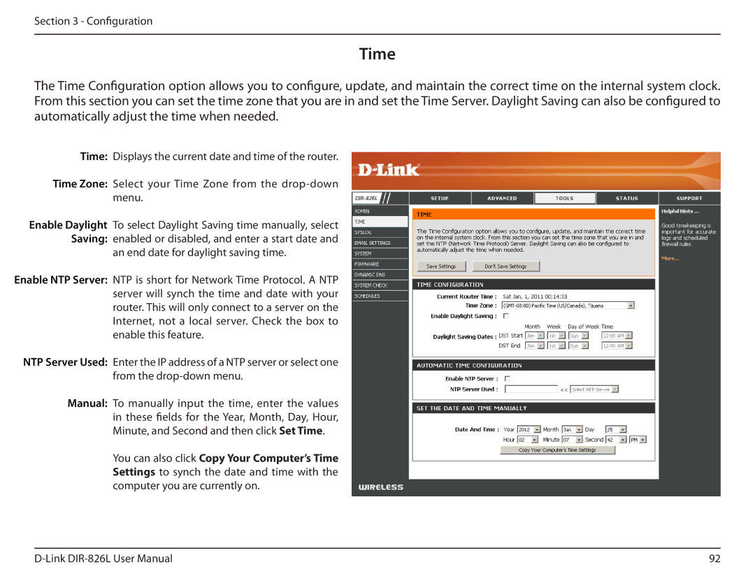 D-Link DIR-826L manual Time 