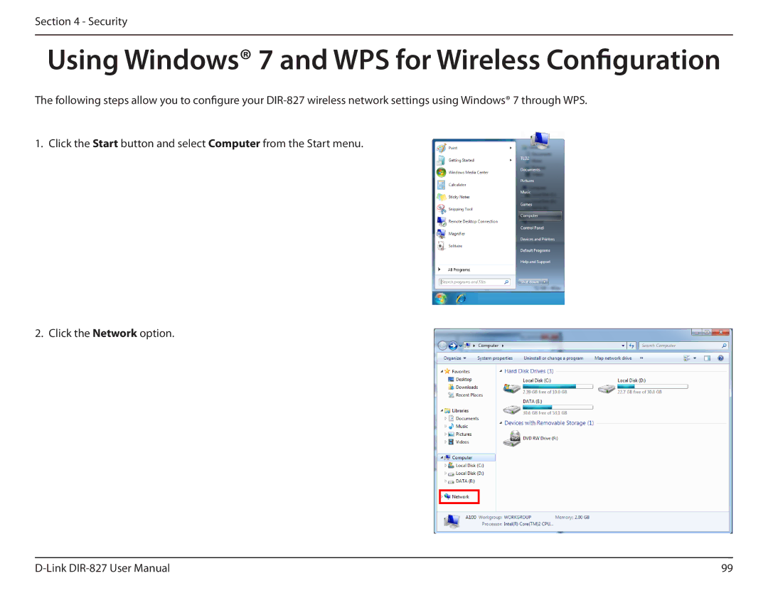 D-Link DIR-827 manual Using Windows 7 and WPS for Wireless Configuration 