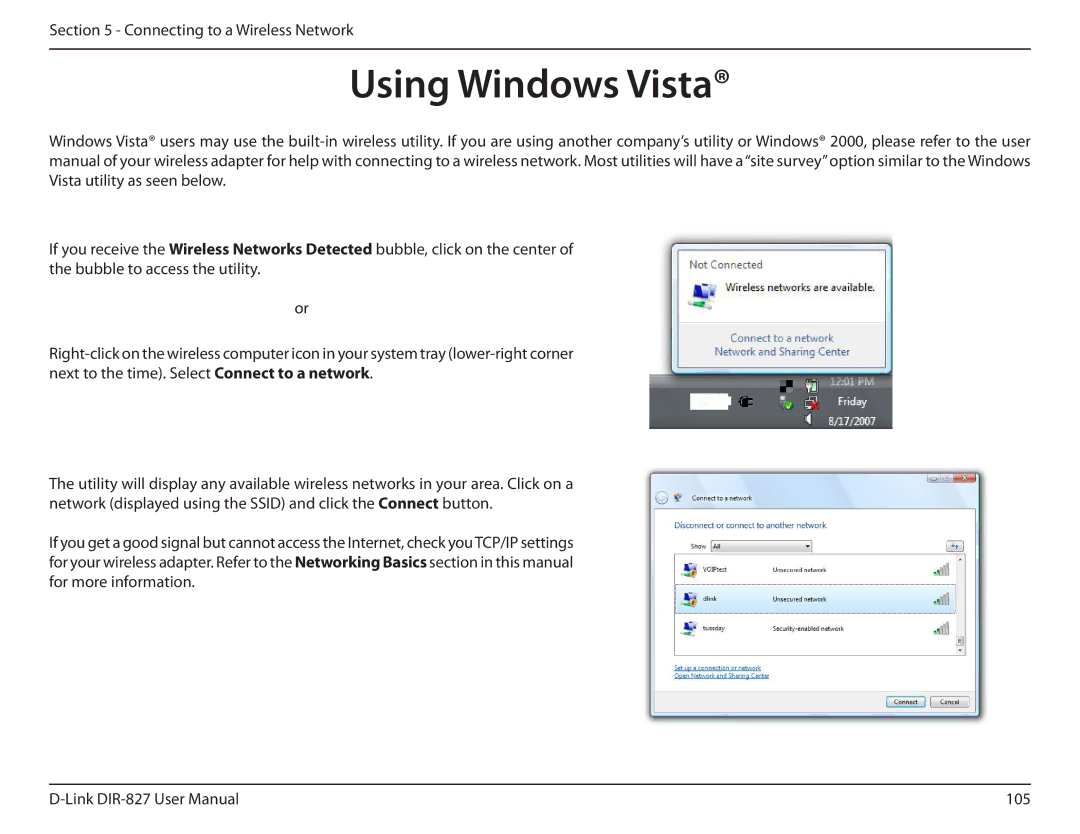 D-Link DIR-827 manual Using Windows Vista 