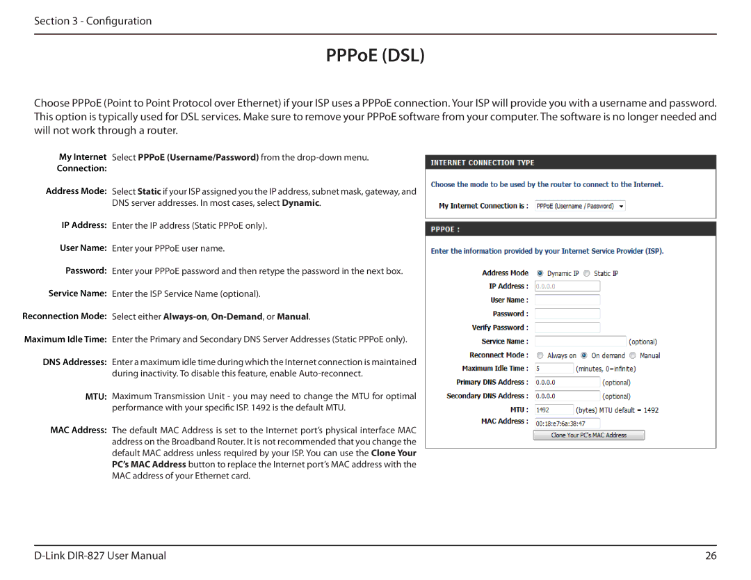 D-Link DIR-827 manual PPPoE DSL 