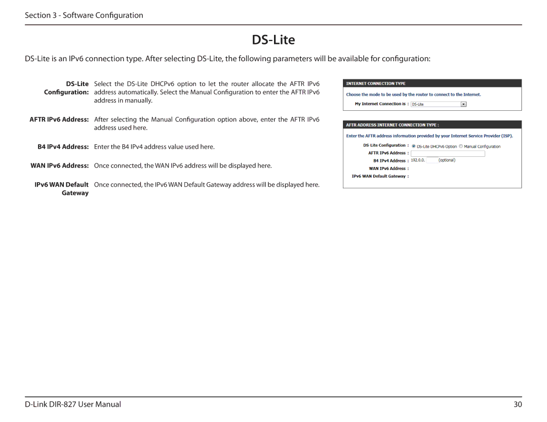 D-Link DIR-827 manual DS-Lite, Gateway 