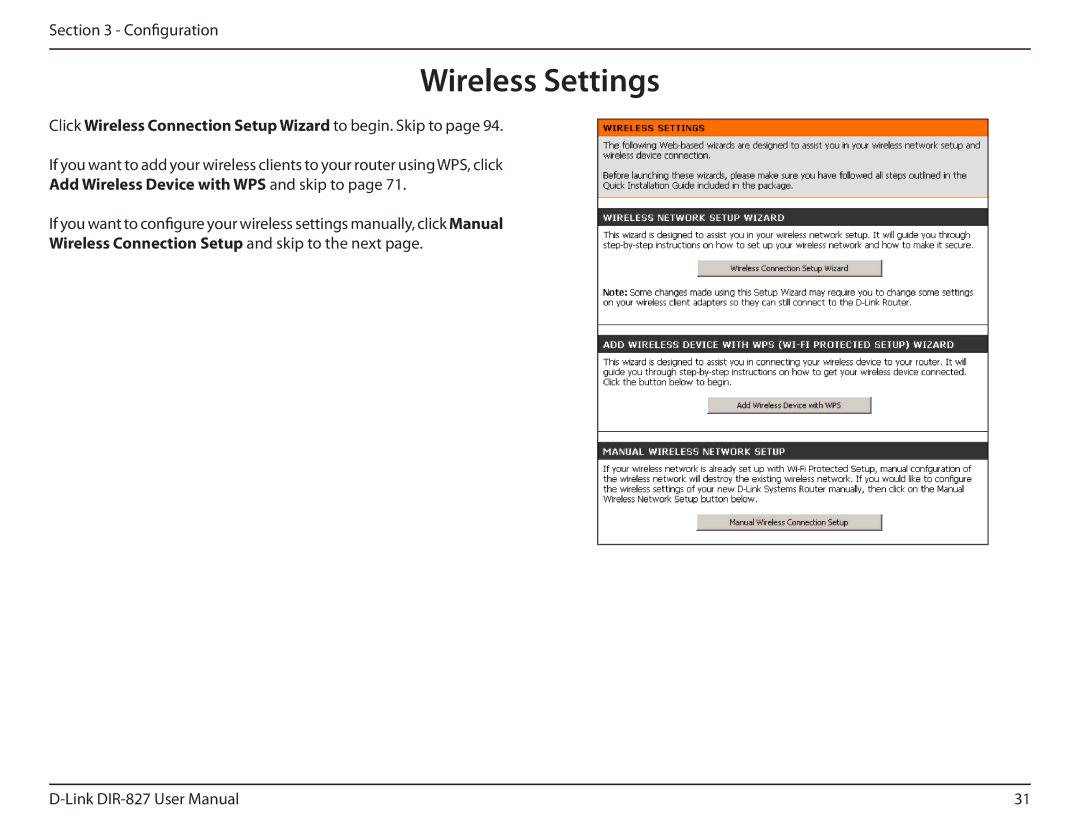 D-Link DIR-827 Wireless Settings, Add Wireless Device with WPS and skip to, Wireless Connection Setup and skip to the next 