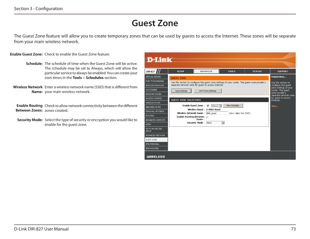 D-Link DIR-827 manual Guest Zone, Between Zones zones created 