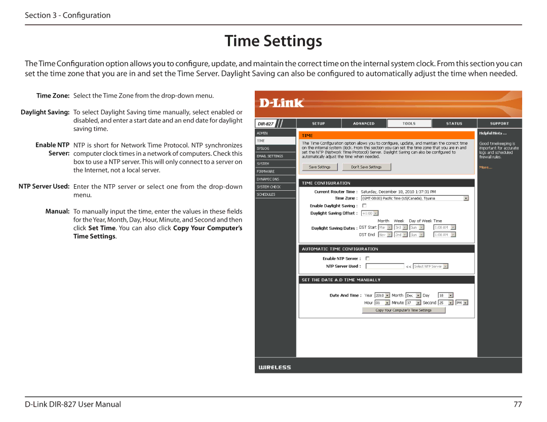 D-Link DIR-827 manual Time Settings 