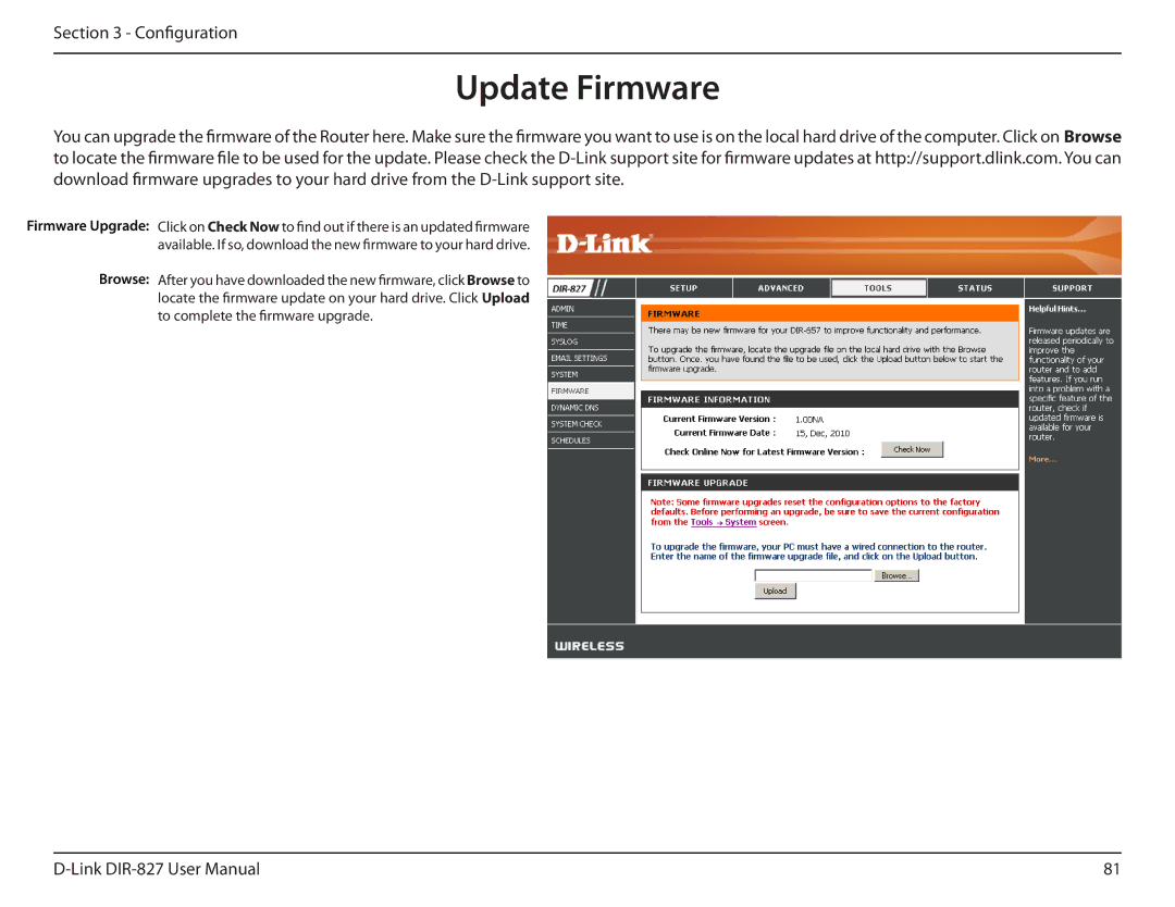 D-Link DIR-827 manual Update Firmware, Browse 