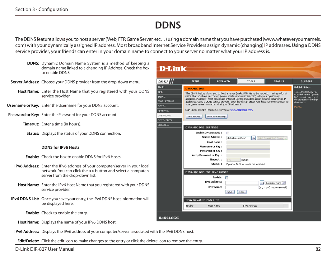 D-Link DIR-827 manual Ddns for IPv6 Hosts 