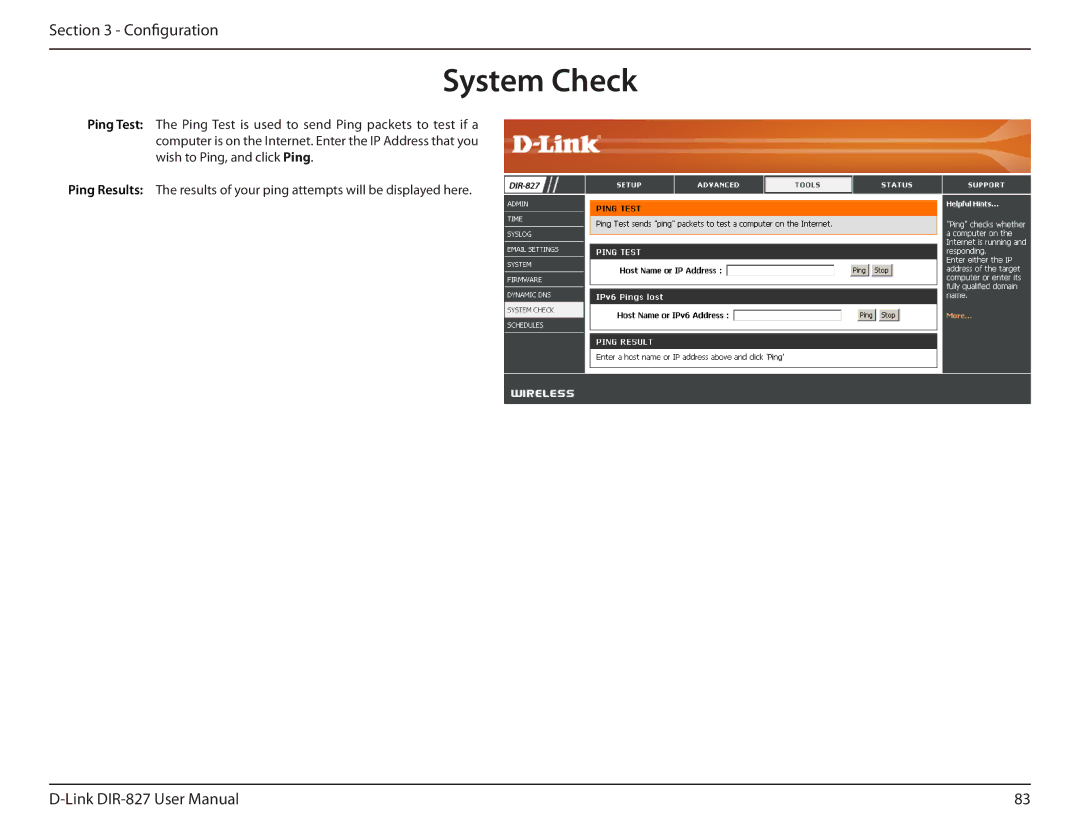 D-Link DIR-827 manual System Check 