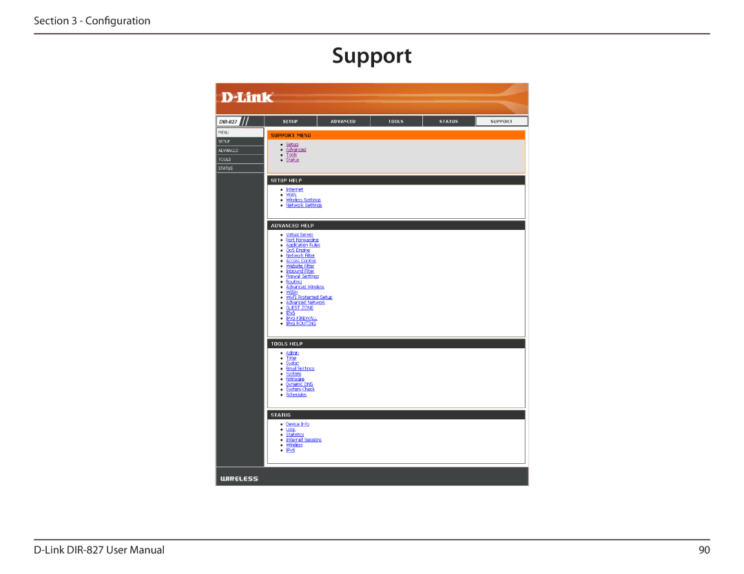 D-Link DIR-827 manual Support 