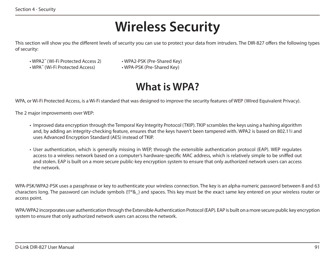 D-Link DIR-827 manual Wireless Security, What is WPA? 