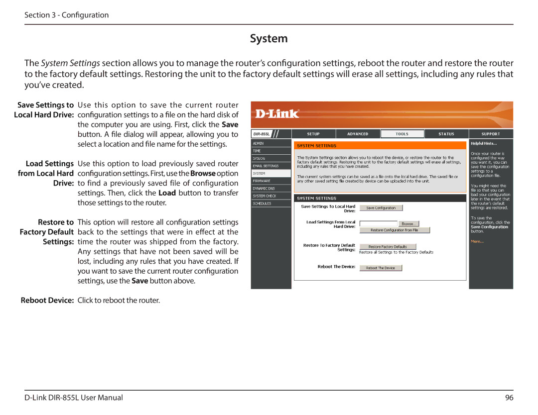 D-Link DIR855L manual System 