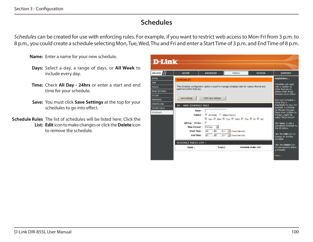 D-Link DIR855L manual Schedules 