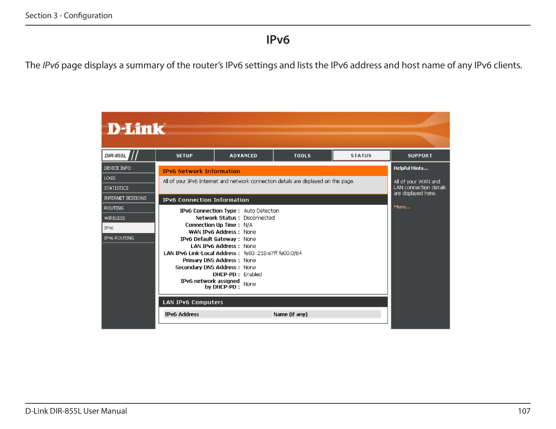 D-Link DIR855L manual IPv6 