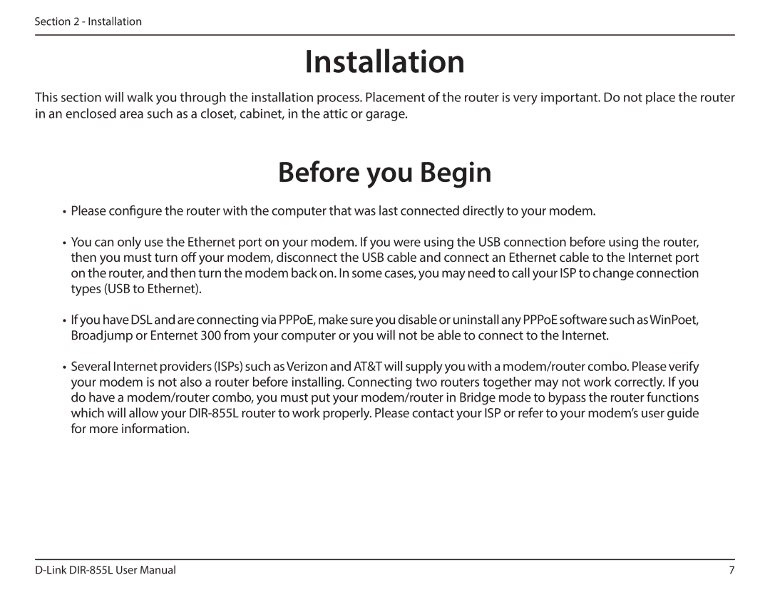 D-Link DIR855L manual Installation, Before you Begin 