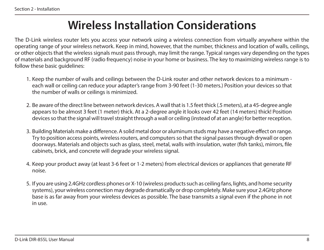 D-Link DIR855L manual Wireless Installation Considerations 