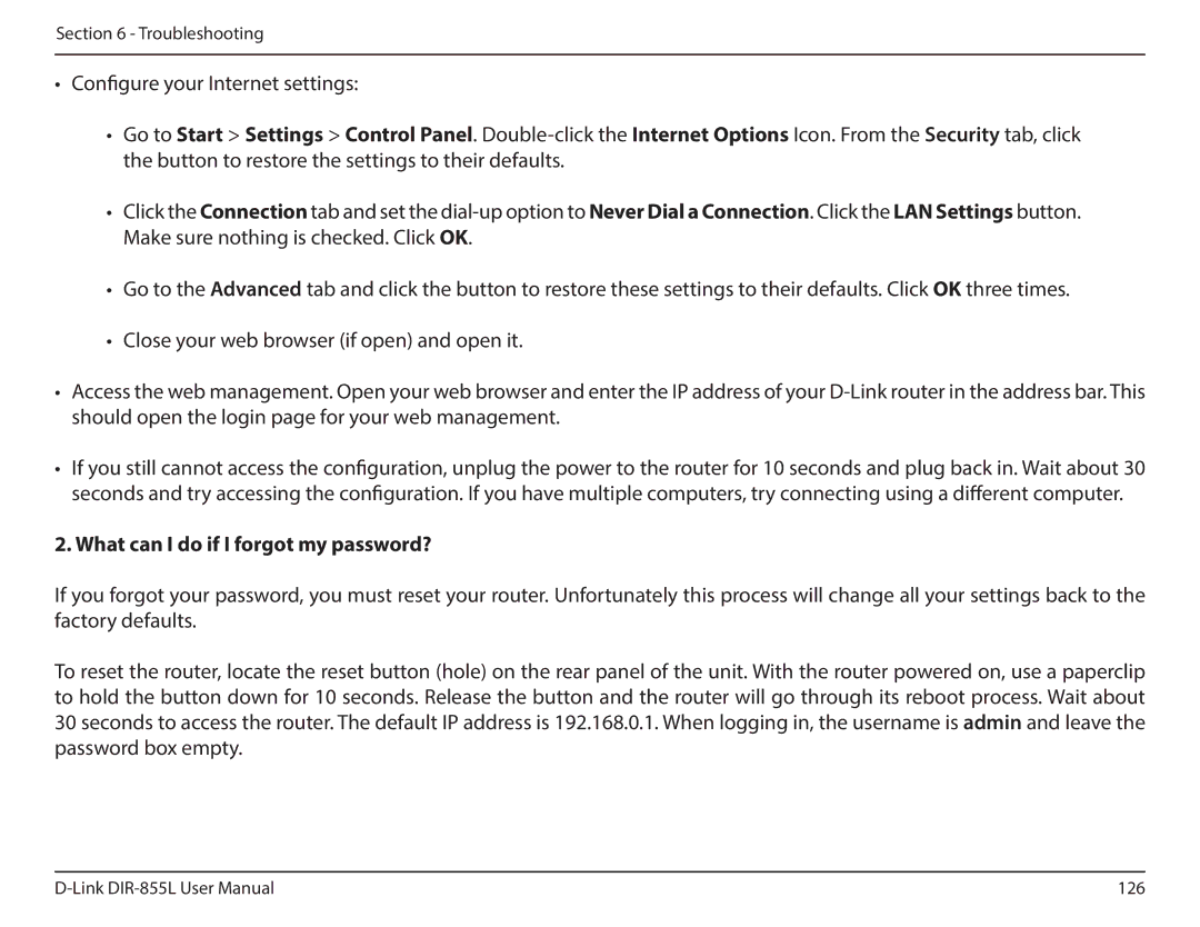 D-Link DIR855L manual What can I do if I forgot my password? 