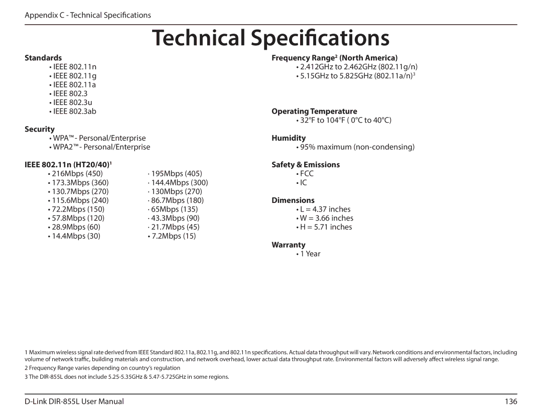 D-Link DIR855L manual Technical Specifications 