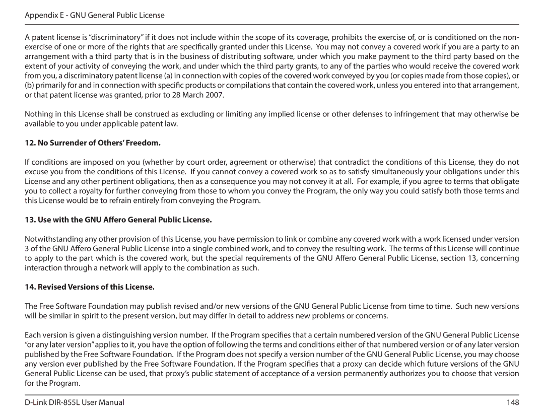 D-Link DIR855L manual No Surrender of Others’ Freedom, Use with the GNU Affero General Public License 