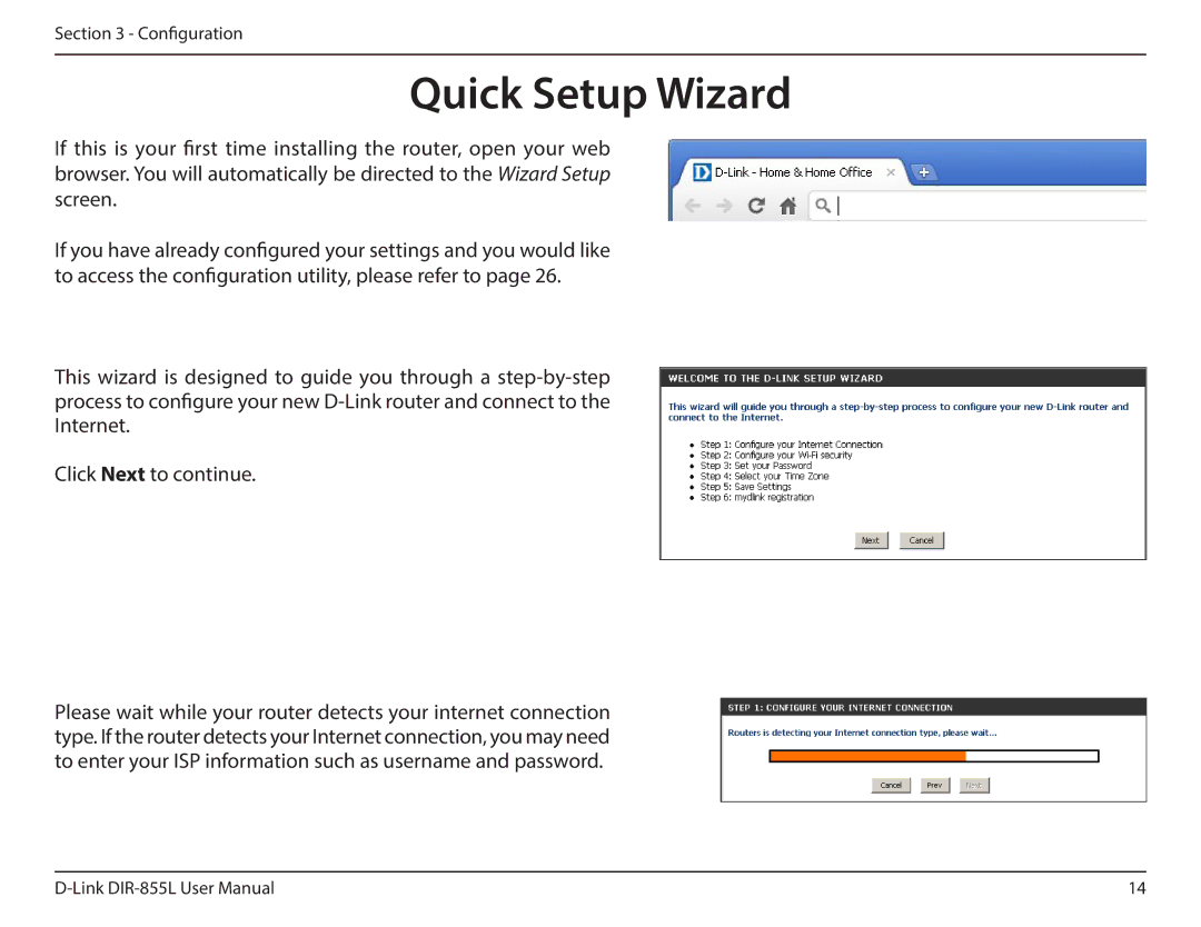 D-Link DIR855L manual Quick Setup Wizard 