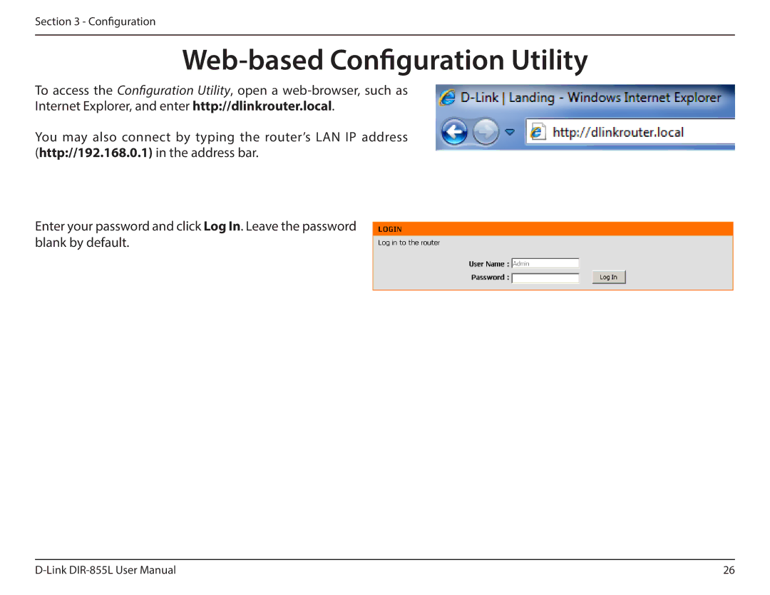 D-Link DIR855L manual Web-based Configuration Utility 