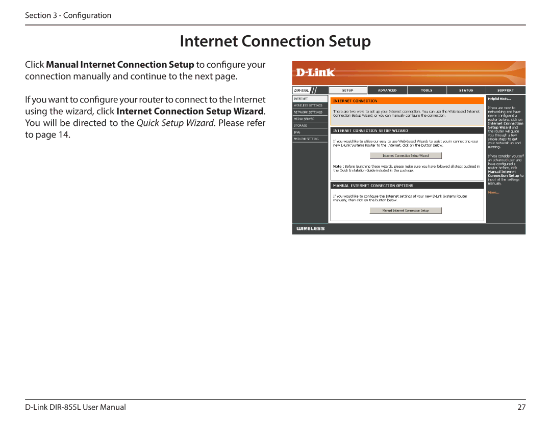 D-Link DIR855L manual Internet Connection Setup 