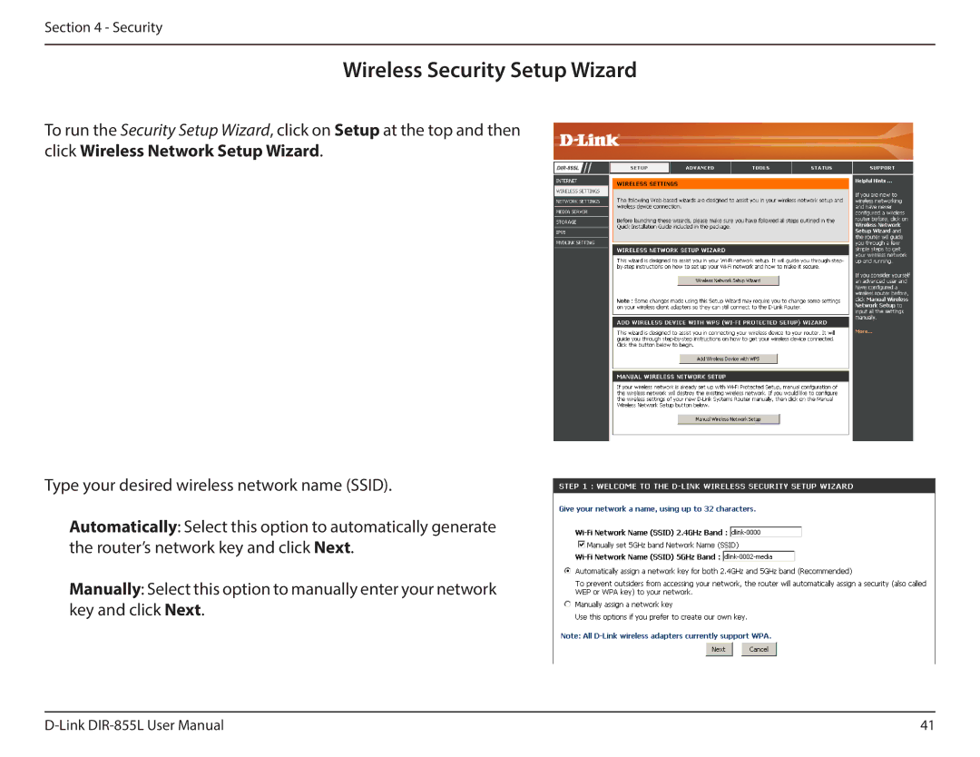 D-Link DIR855L manual Wireless Security Setup Wizard 